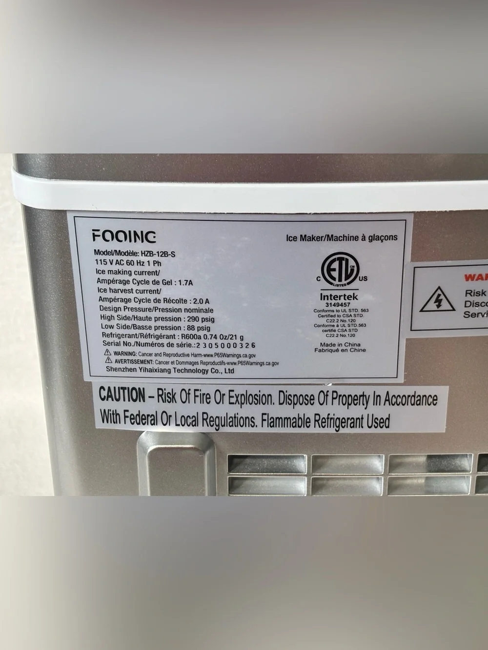 FOOING Countertop Ice Maker Machine Silver – Pre-Owned – Cosmetic Damage